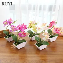 Имитация цветов фаленопсис Бонсай Шелковый цветок Орхидея пластиковый горшок мини горшок для оформления дома для стола аксессуары Декор 1 комплект