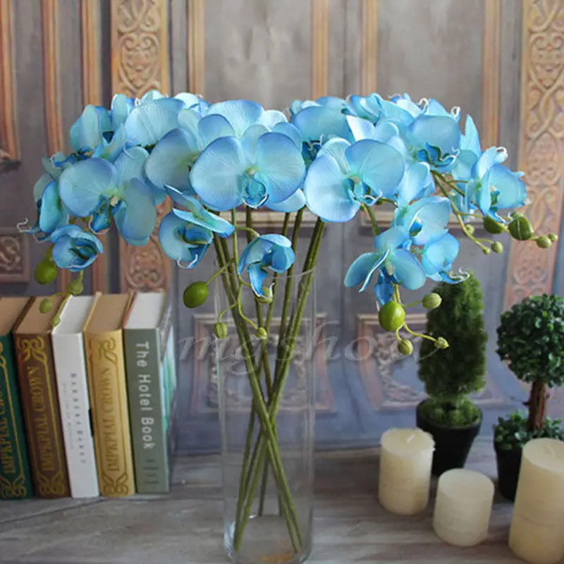Фирменная Новинка 78 см искусственные искусственный цветок из шелка фаленопсис; бабочки; орхидеи синий