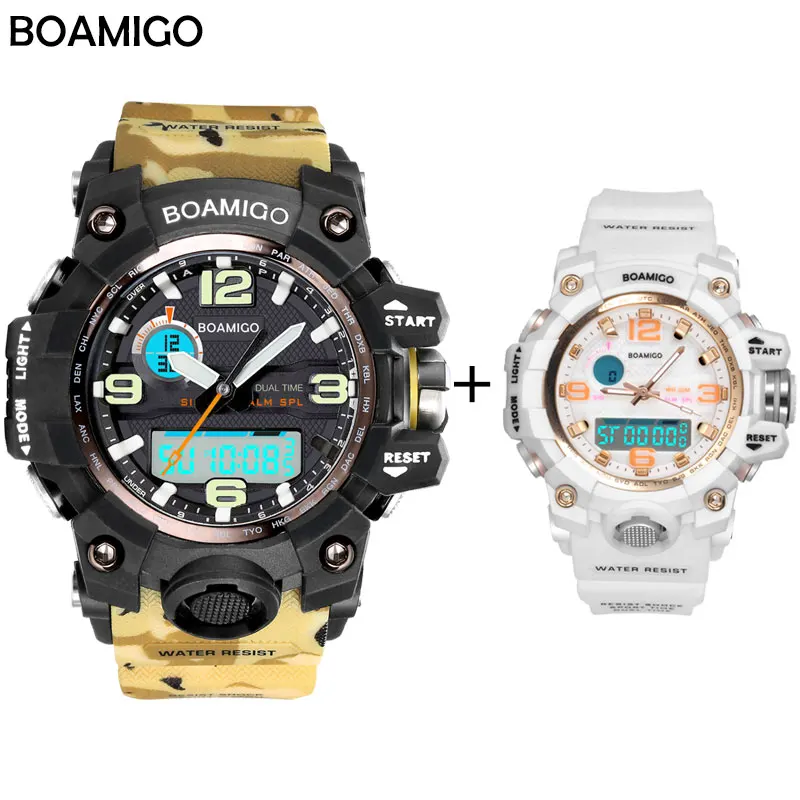 

BOAMIGO brand men sport watches set led digital 50m waterproof military quartz silicone wristwatch male clock Relogio Masculino