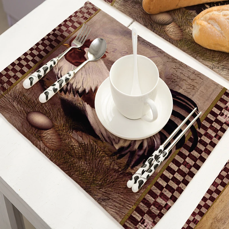 Винтажный комплект из 4 предметов с принтом «петух» и «Мандала»; Коврики для кухонного стола из хлопка и льна; декоративные салфетки