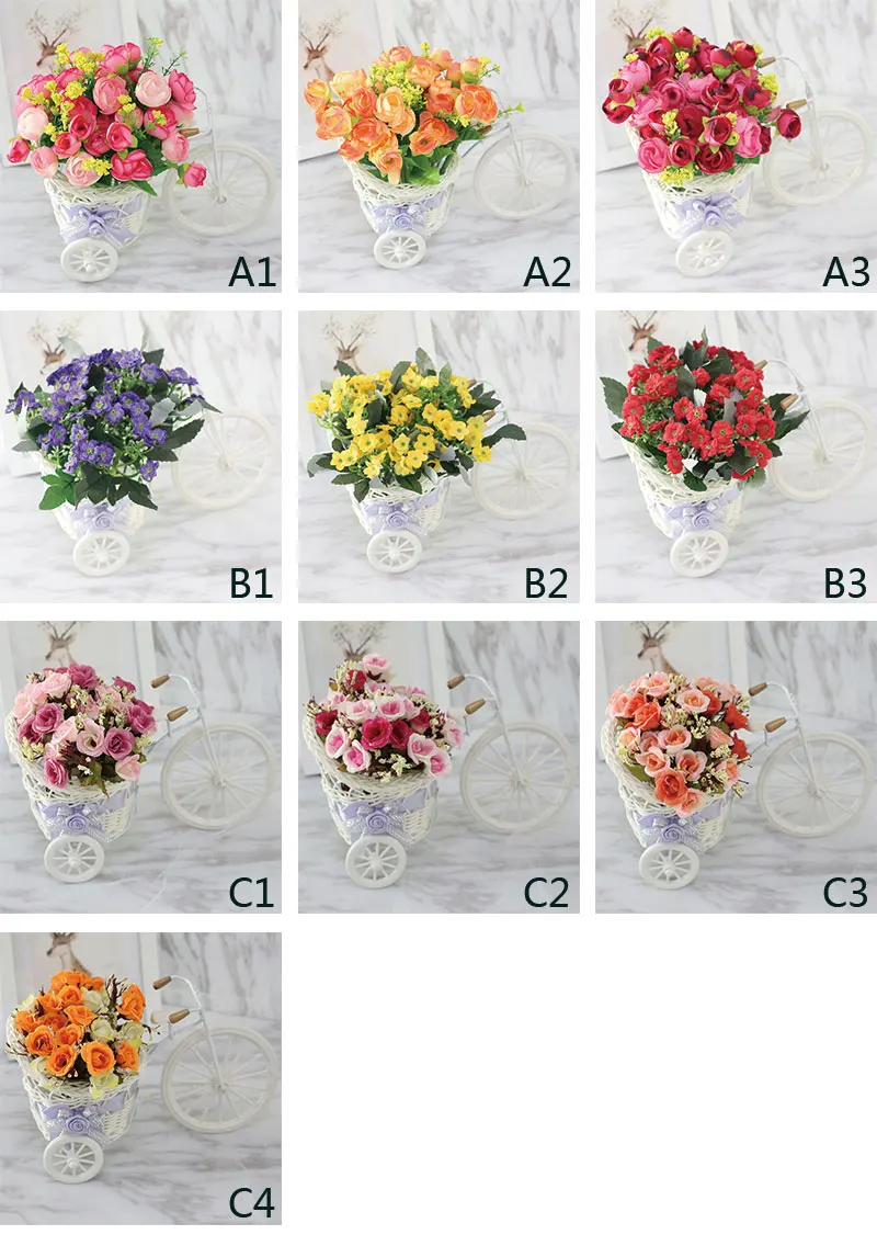 Flone High Quality Artificial Flower Car Simulation  Rattan Bicycle Flowers Set Vase + Flowers Home Office Decor Birthday Gift (26)
