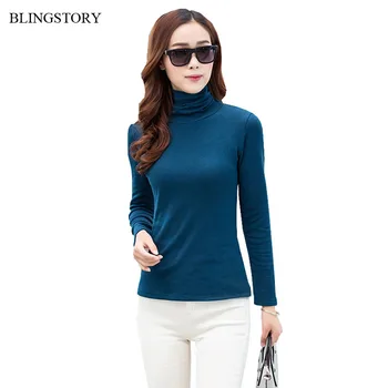 

BLINGSTORY Autumn Winter Thickening Long Sleeved Turtleneck Cotton T-shirt Slim Big Size Women Top