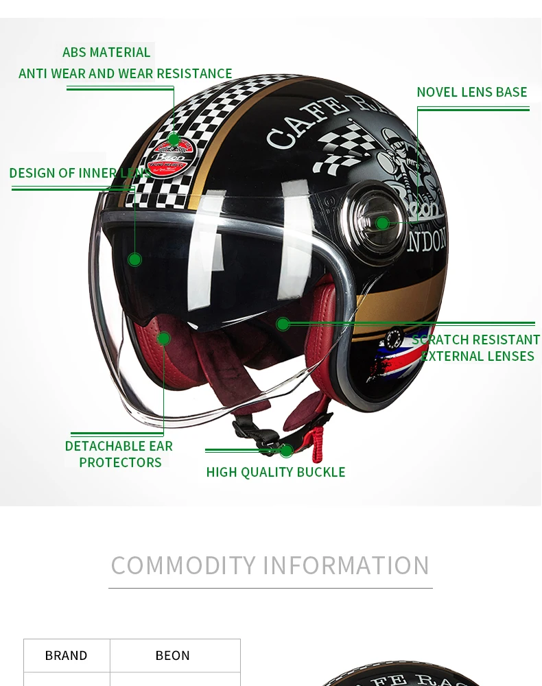 BEON шлем B-108A moto rcycle шлем 3/4 с открытым лицом шлем moto cross винтажный шлем casque Casco Capacete ретро-шлем