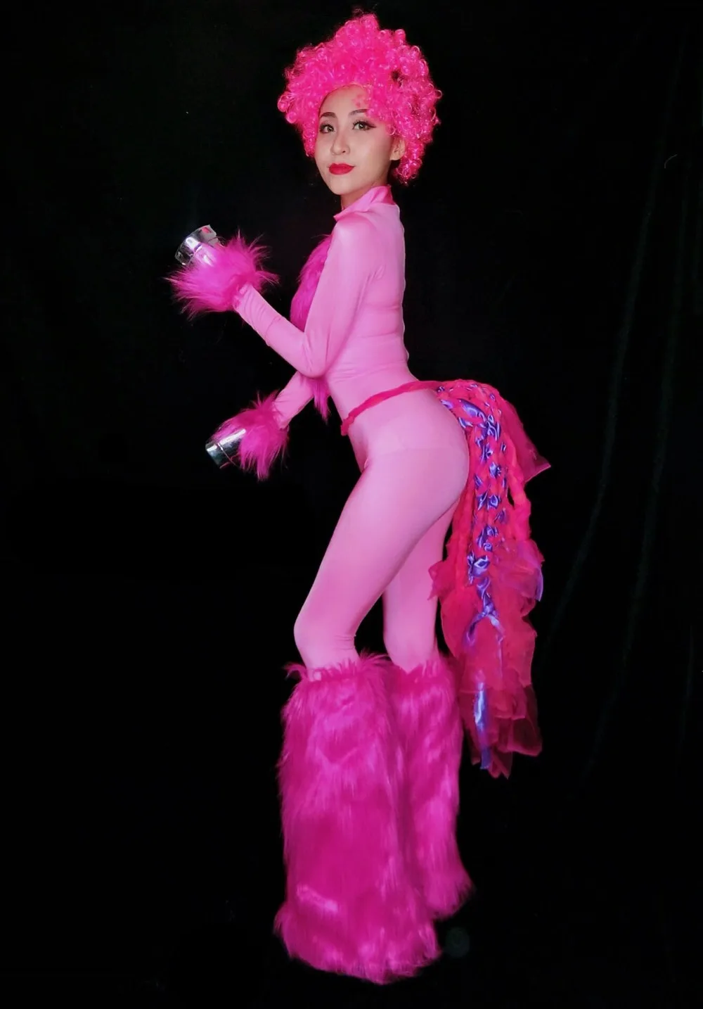Женский костюм для ролевых игр в цирке, розовый, синий, с перьями, трико, Комбинезоны для ночного клуба, DJ, певица, сексуальная сценическая цельная одежда для выступлений