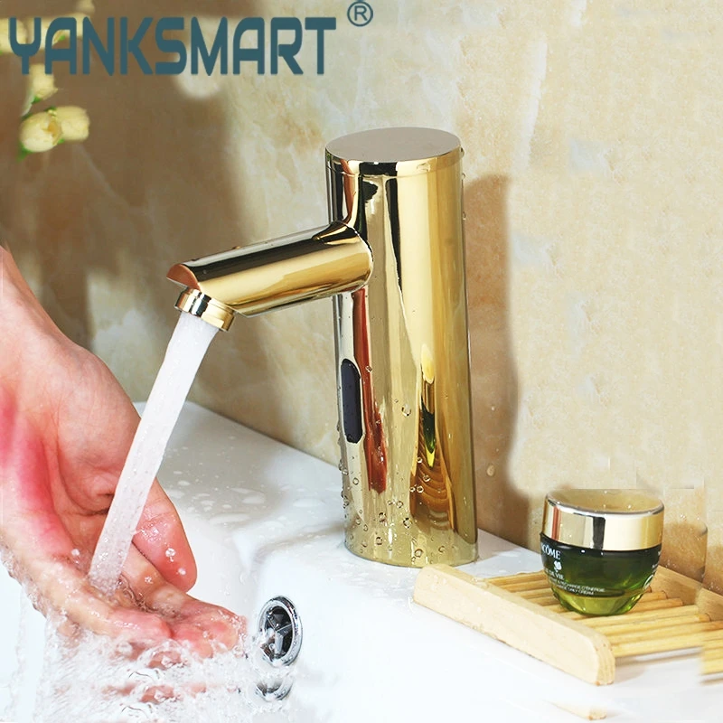 YANKSMART Golden Plated Solid Brass Automatic Sensor Free Touch Chrome