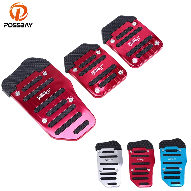 

POSSBAY Nonslip Manual MT Silver Red Blue Pedal Cover Brake Clutch Accelerator Universal Aluminum Car Brake Pedals