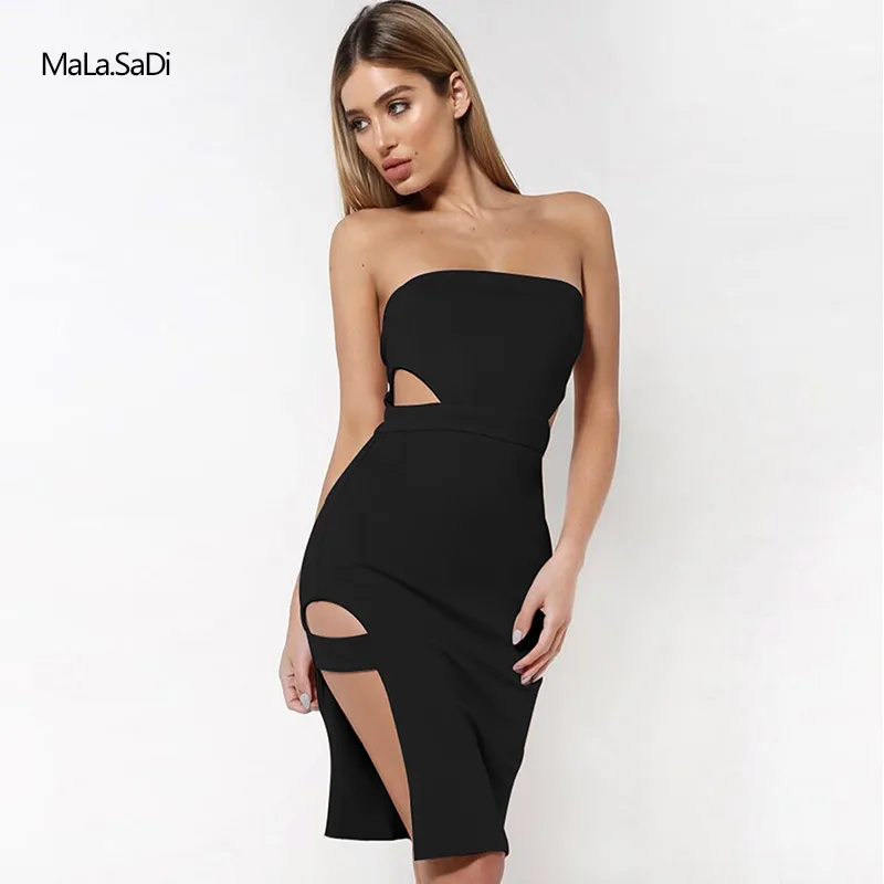 White Black Women Bodycon Dress 2018 Summer Fashion New Side Slit Midi