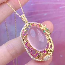 Натуральное розовое кварцевое ожерелье с подвеской,, серебро 925 пробы 15*20 мм 17ct большой цветной камень, ювелирные украшения# S971802