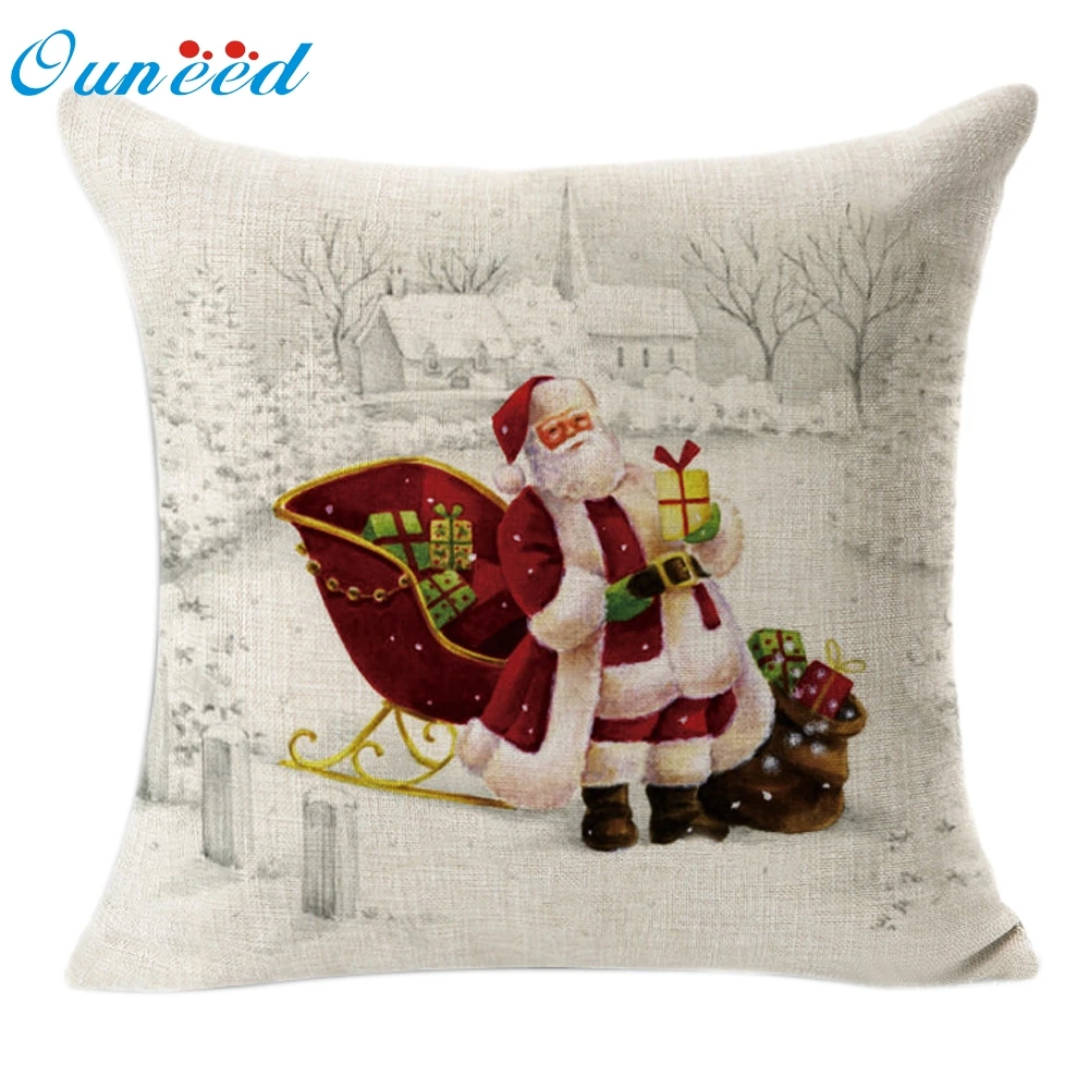 Ouneed Рождественская льняная квадратная льняная Наволочка Чехол для декоративных подушек U6905
