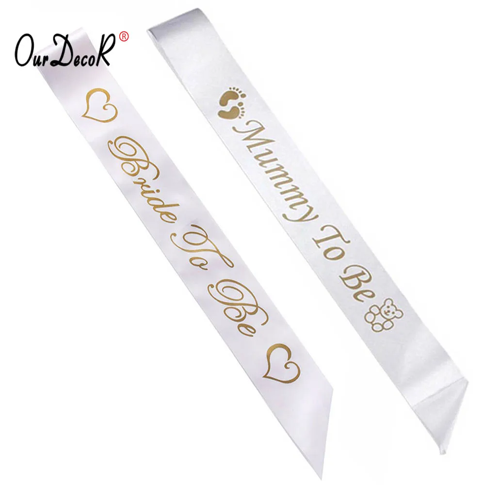 

Footprint Bear Mummy To Be Satin Ribbon Sash New Mom Baby Shower Party Favor Shoulder strap For Hen Party
