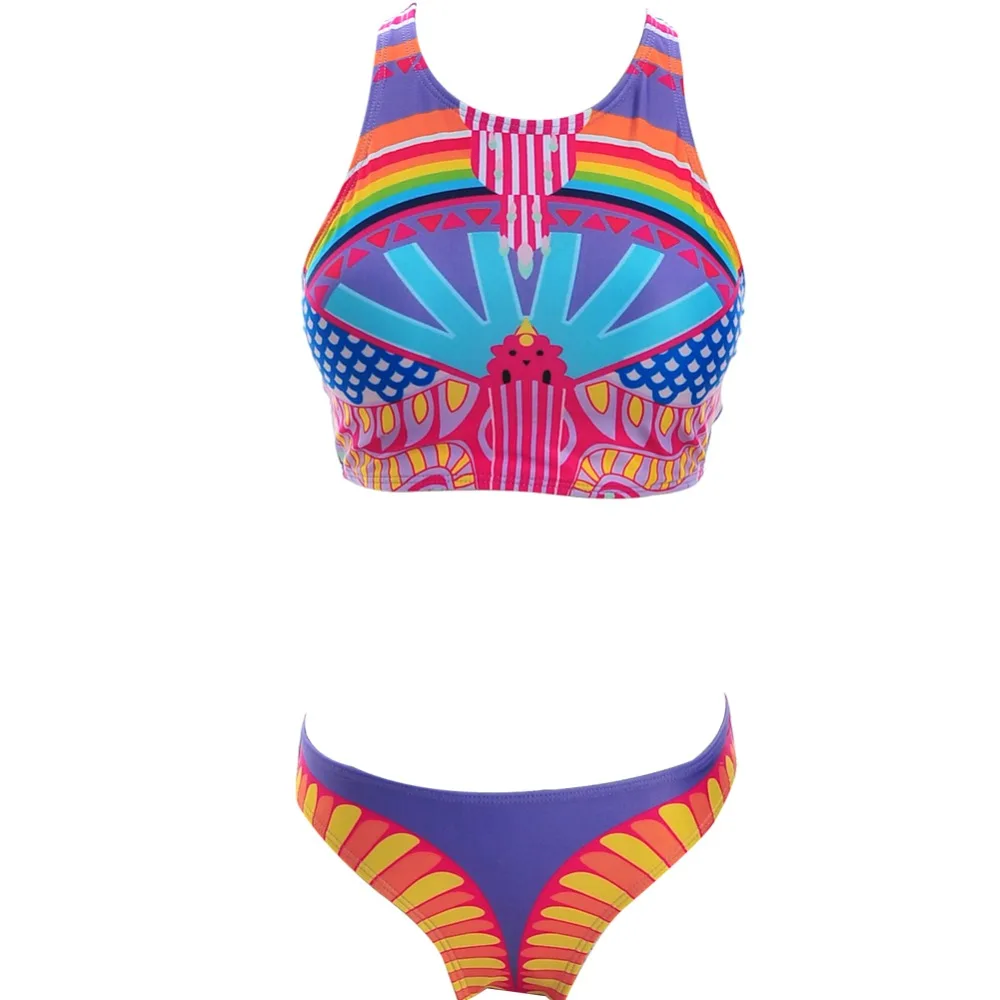 High Neck Halter Geometric Swimwear Women tie dye Bikinis ...