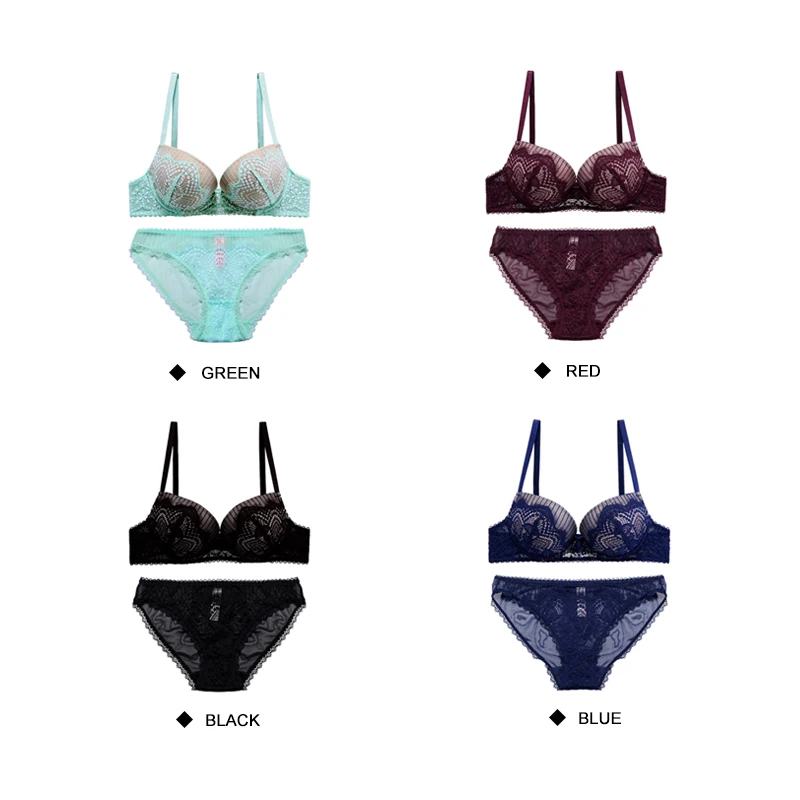 Perfering 2019 New Lace Bra Sets Women Lingerie Embroidery Thick Push Up Brassiere Cotton Underwear Sexy Bras Gather Bule Black