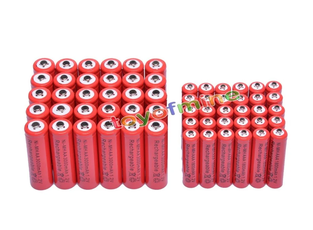 2 AA 3000mAh + AAA 1800mAh 1 V Ni MH перезаряжаемая батарея 2A 3A Red Cell|rechargeable battery|cell 1.2vnimh aaa |