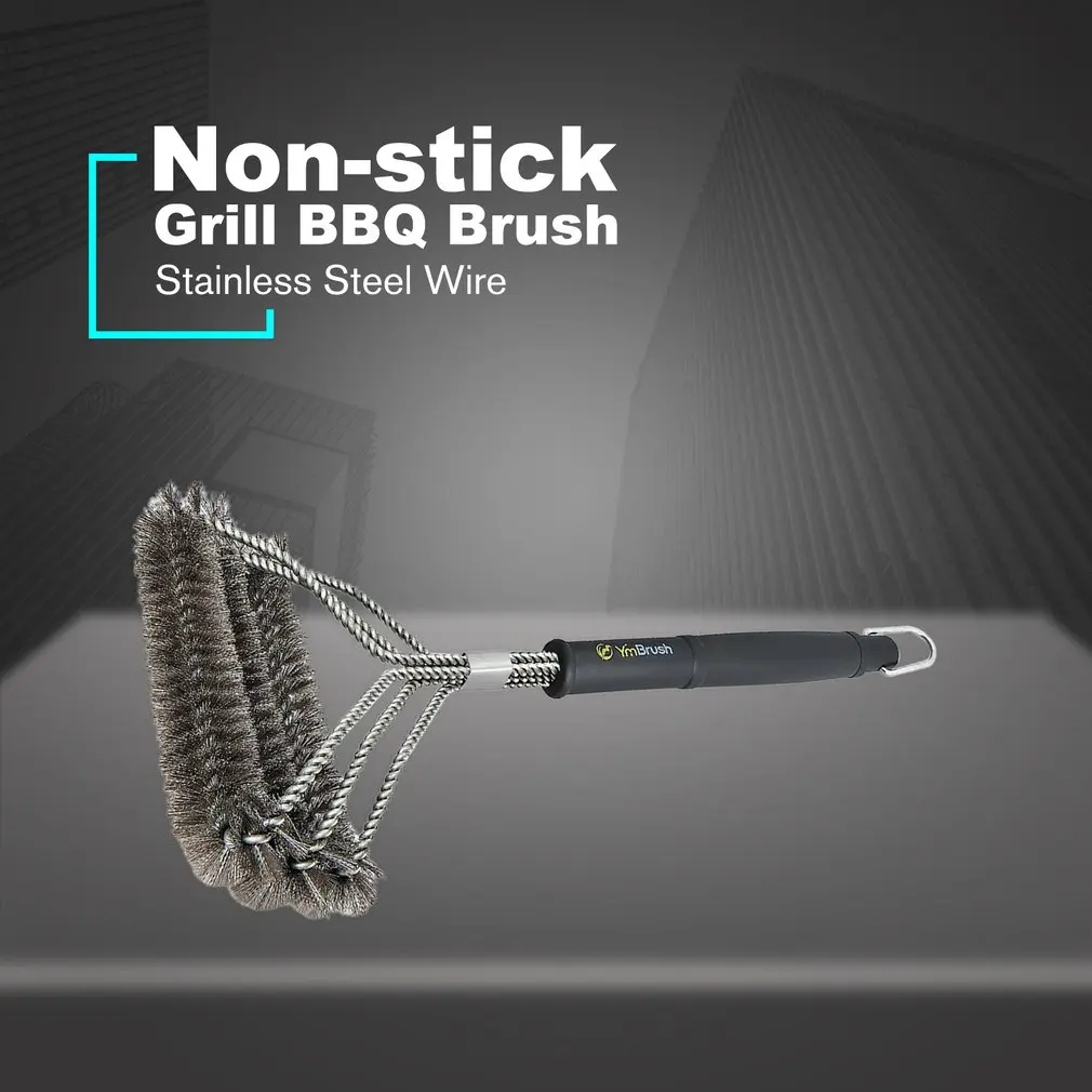 Grill Brush Barbecue Grill BBQ Brush Clean Tool Stainless Steel Wire Bristles Non-stick Cleaning Brushes With Handle