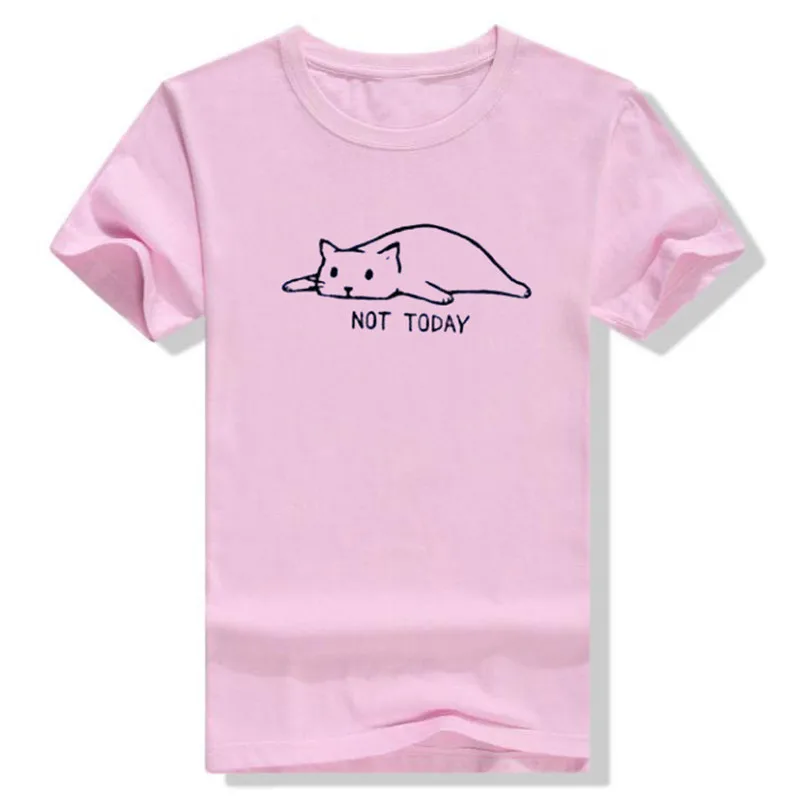 لا اليوم إلكتروني النوم القط طباعة T قميص المرأة قصيرة الأكمام يا الرقبة فضفاض التي شيرت 2019 الصيف المرأة المحملة قميص قمم