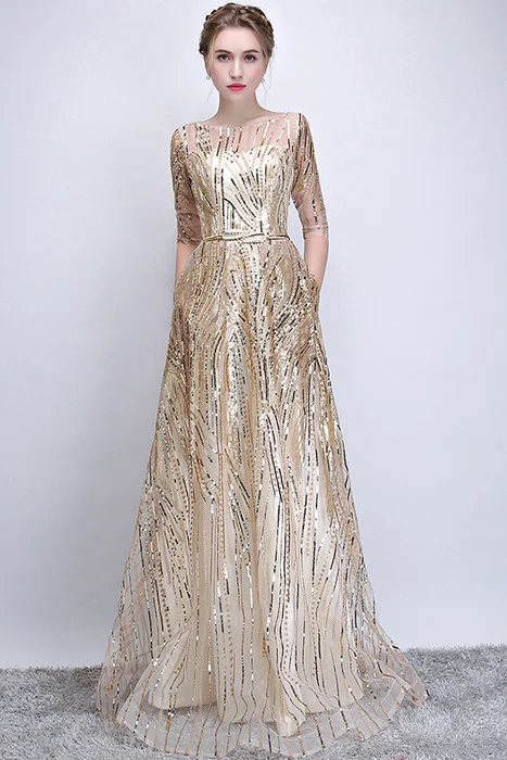 DEERVEADO Robe De Soiree, короткие рукава, Длинные вечерние платья с поясом, с блестками, торжественное платье для женщин, Платья для вечеринок YS449 - Цвет: Шампанское