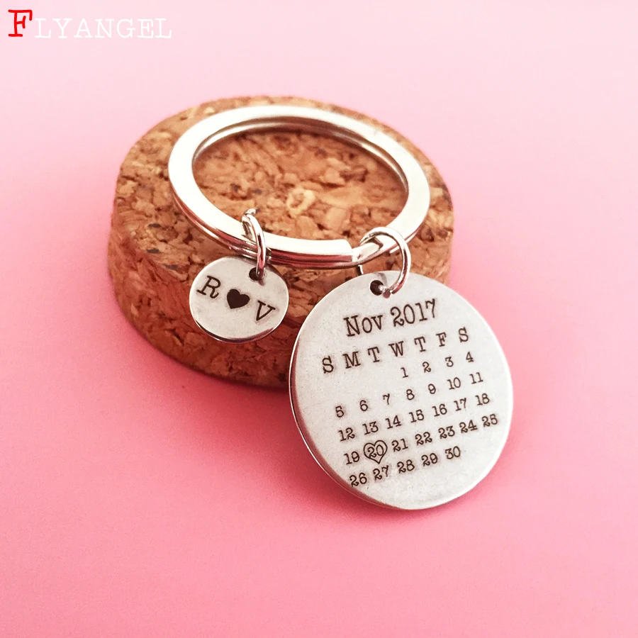 Customized Hand Stamped Calendar Keychain,Personalized Keyring, Custom Initial Name&Date, Custom Key Chains Gifts for Valentines Customized Hand Stamped Calendar Keychain,Personalized Keyring, Custom Initial Name&Date, Custom Key Chains Gifts for Valentines
