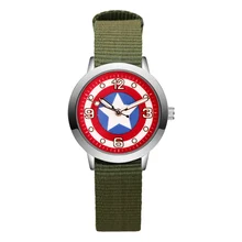 Модные детские часы с милым рисунком Капитана Америки, кварцевые наручные часы с нейлоновым ремешком для мальчиков и девочек JA91