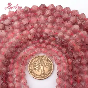 

6,8,10mm Faceted Strawberry Quartz Bead Natural Stone Beads For DIY Necklace Bracelats Earrings Jewelry Making 15" Free Shipping