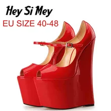 Big Size 40-48 Women Pumps new style Peep Toe red bottom high heels Wedges platform shoes Buckle Strap large size female shoes Big Size 40-48 Women Pumps new style Peep Toe red bottom high heels Wedges platform shoes Buckle Strap large size female shoes