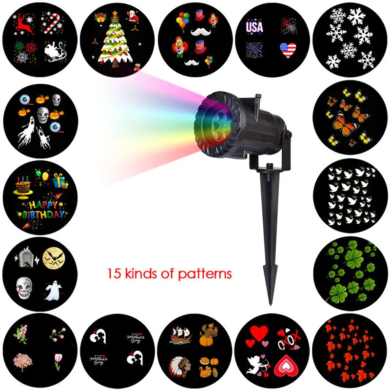

15 Types LED Stage Lighting Effect Holiday Waterproof Projector Lamp Christmas Halloween Snowflake Star Laser Light