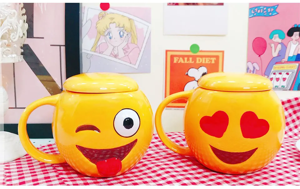 Creative Ceramic Mug With Lid Coffee Mug Travel Tea Cups And Mugs Ceramic Porcelain Expression CuteMorningTeaMilk Mug For Kid (13)