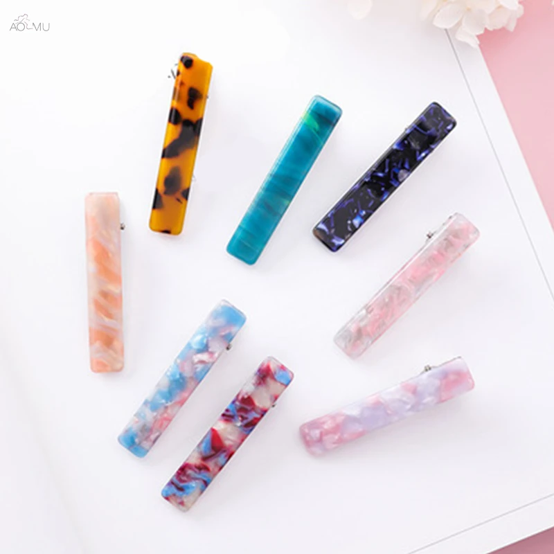 

AOMU 2018 New Japanese Acetic Acid Hairpin Triangle Long Colorful Barrettes Hair Clips for Women Hair Accessories
