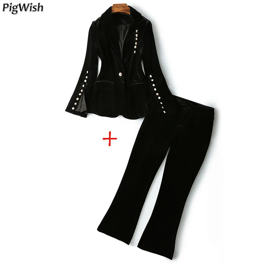 Buy Gold Velvet Suit 2 Pieces Set Women Fashion V Neck