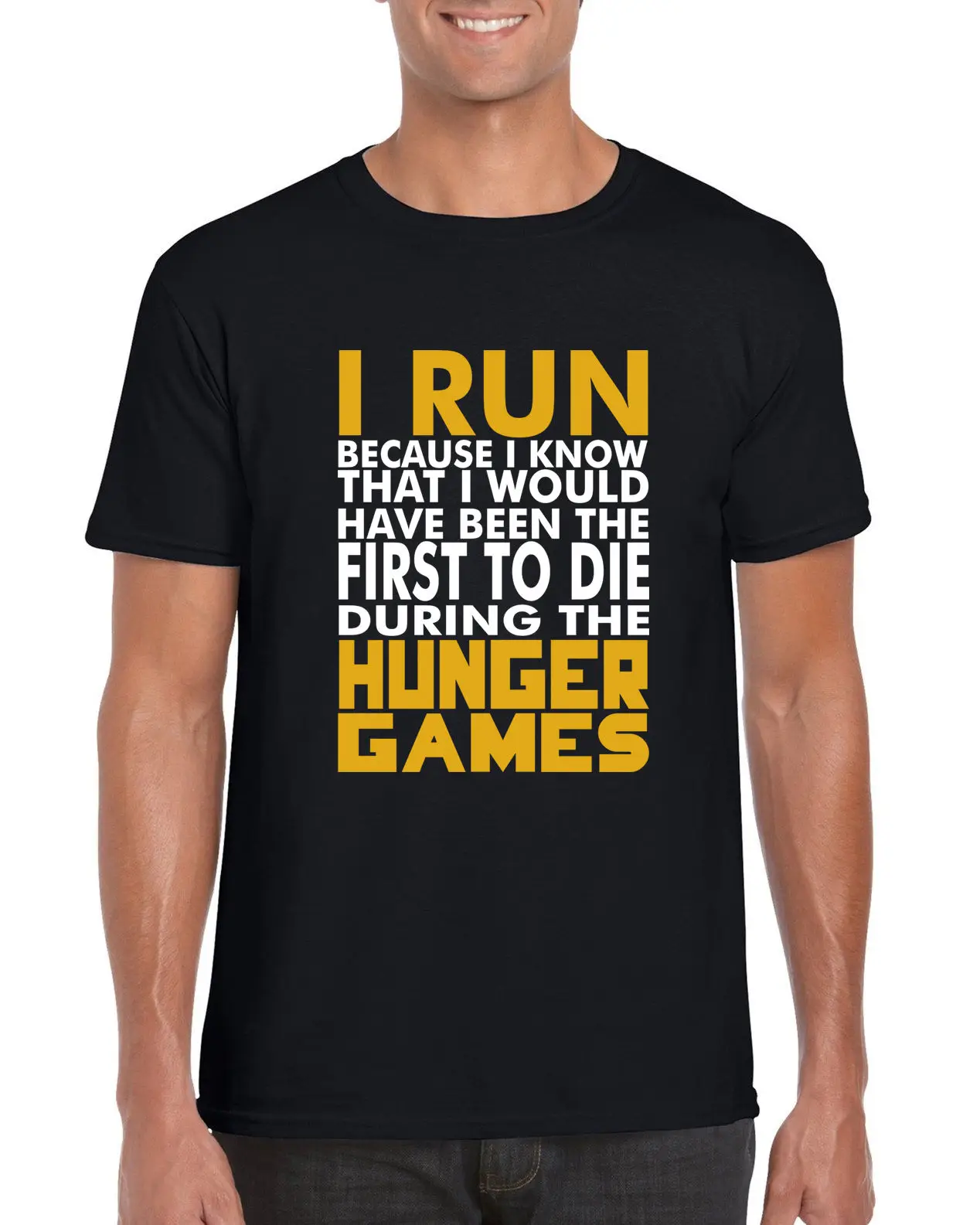 

"I Run because ...Hunger Games " Running Funny Movie Slogan T-shirt