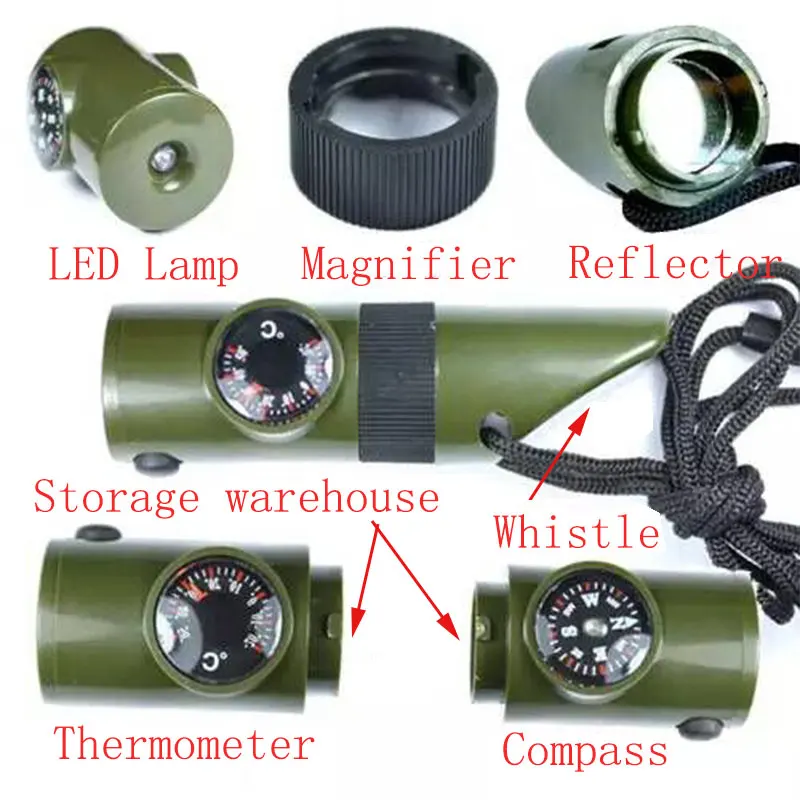 1 шт. стрельба из лука кемпинг выживания свисток 7 в 1 Мини SOS выживания компас термометр фонарик Лупа съемки аксессуар