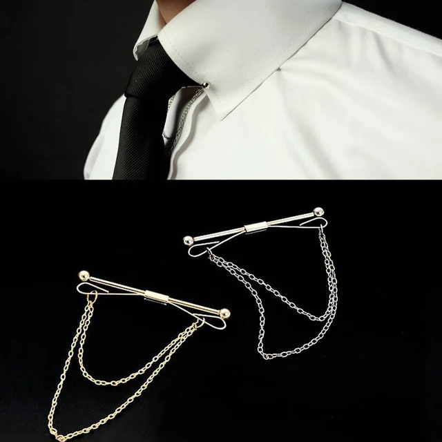 OBN Brand Gold Chain Ball Head Mens Tie Collar Pin Brooch Tie Stick