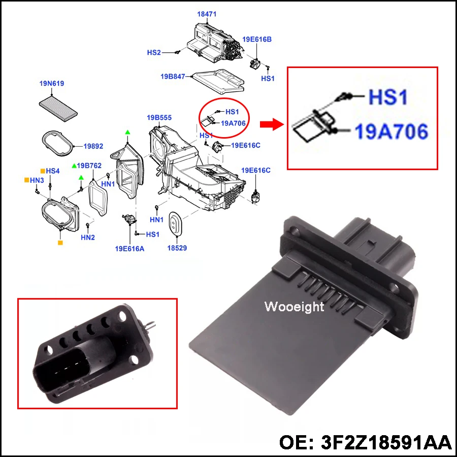 Dianteiro da Atac para Ford 53-69629 do Motor do Ventilador do Calefator Novo Resistor Escape Expedition F-150 F-250 Fiesta 4 Pinos 3f2z18591aa 973-444 8 Novo resistor 3f2z18591aa 973-444 53-69629 do motor