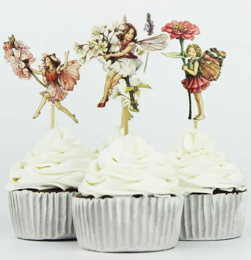 

24pcs Flower Fairy Cupcake Toppers Birthday Cakes Topper Picks For Kids Birthday Party Favors Decoration Supplies