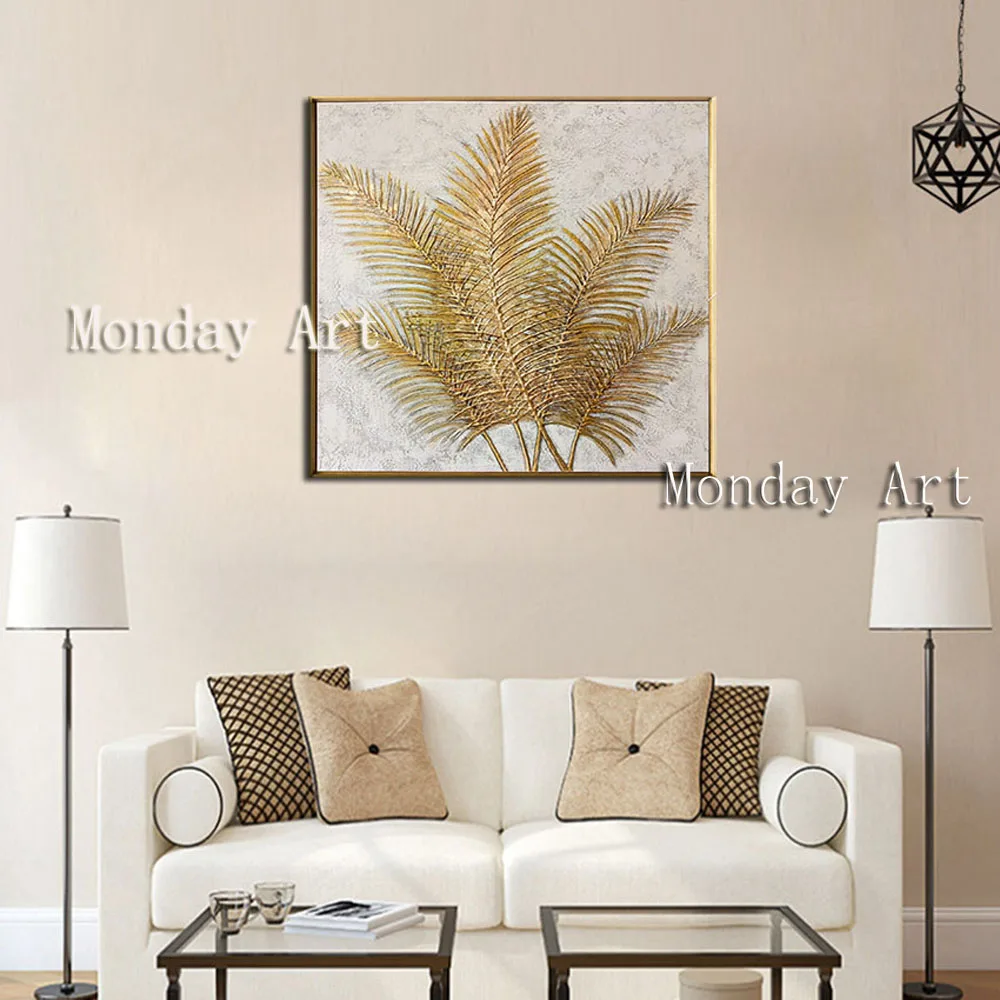 LL Gift-Gold-Art-Iron-tree-leaves-Handpainted-Abstract-oil-painting-wall-Art-picture-on-Canvas-For (1)