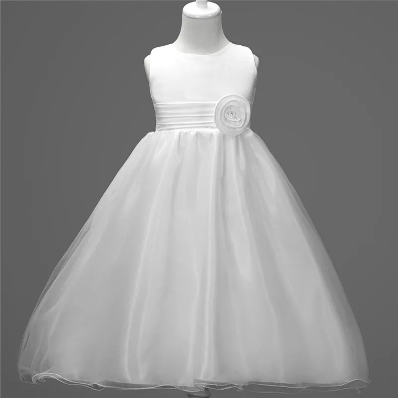 

Girl Lace Princess Dress with ivory beige Diamond Bow Kids Girl Wedding Dress Infants Bridesmaid Clothes Summer Vestidoss