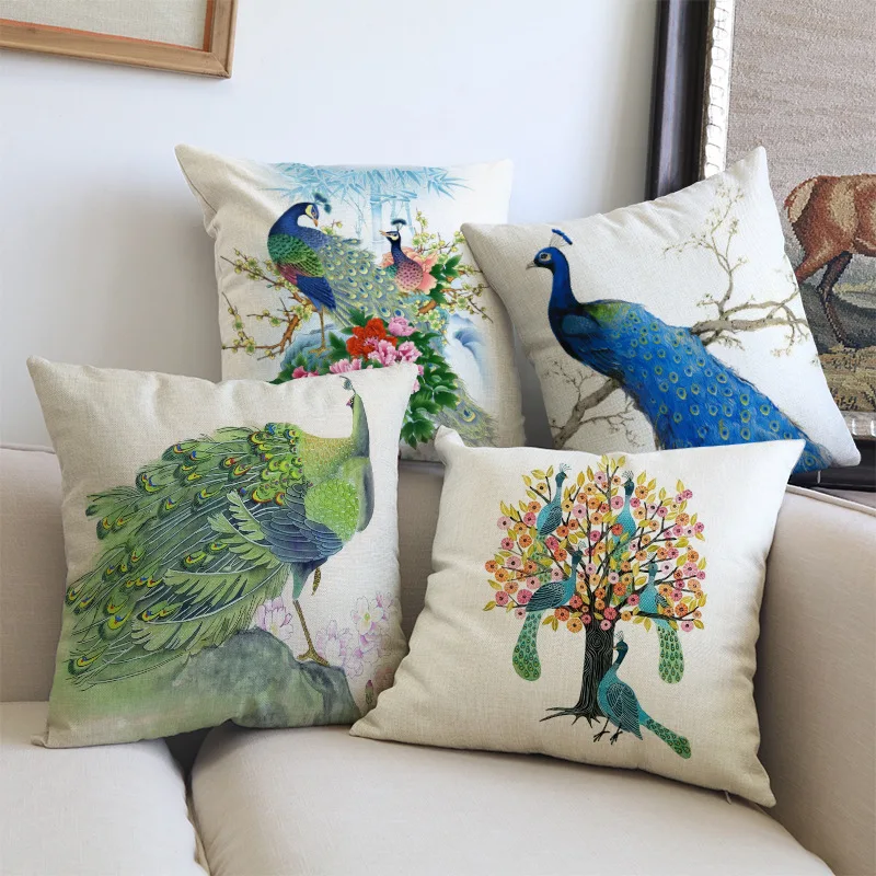 The peacock design pillow case linen household sofa decorate cushion