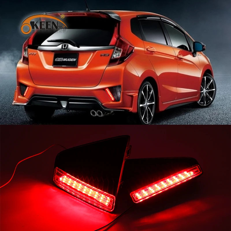 

Светоотражатель заднего бамперсветильник OKEEN, 2 красных светодиода, светильник Honda JAZZ FIT 2014, 2015, 2016, 2017, противотуманные фары, водонепроницаемые ДХО