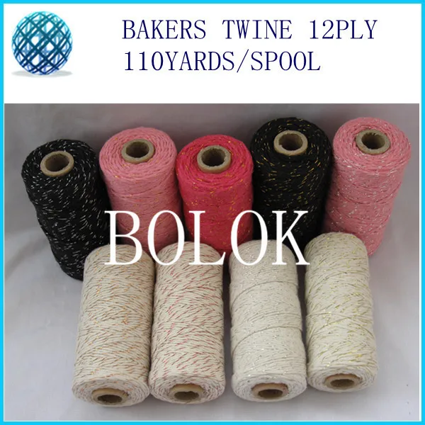 

free shipping 100pcs/lot add gold/sliver/copper/red metallic Cotton Baker twine (11 kinds color),gold twine, metal spool