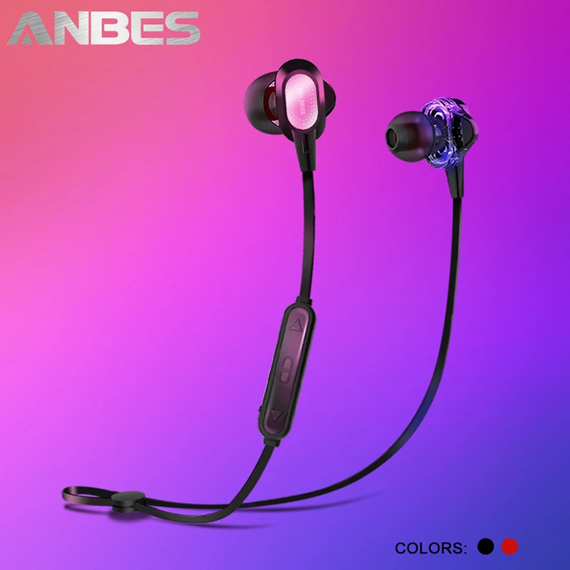 

ANBES Double Unit Drive Bluetooth Earphone Super Bass Sound Stereo Headphone Sport Music Headset With Mic for Mobile phone mp3