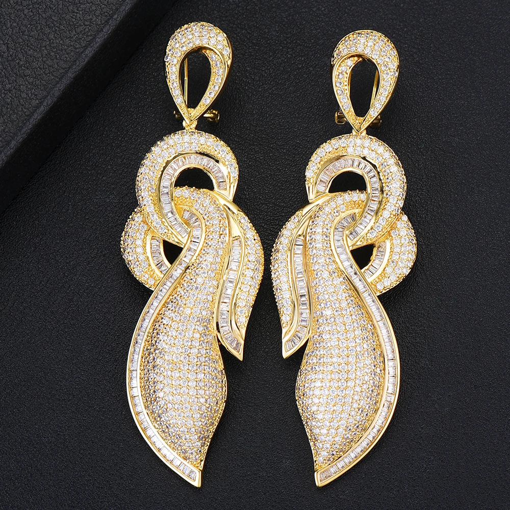 

GODKI Trendy Leaf Long Drop Dangle Earrings For Women Wedding Cubic Zircon Crystal CZ Bridal Earring aretes de mujer modernos