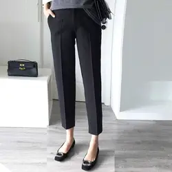 Женские летние повседневные брюки-карандаш со средней талией, с карманами, в офисном стиле, однотонные, длинные брюки, свободные рабочие