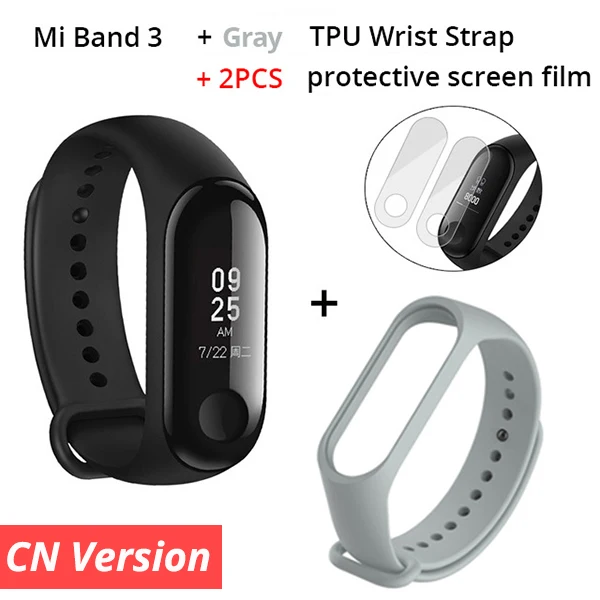 Xiaomi Mi Band 3 Miband 3 мгновенное сообщение водонепроницаемый OLED экран фитнес-трекер Mi Band 2up умный Браслет Xiaomi Band - Цвет: add grey strap