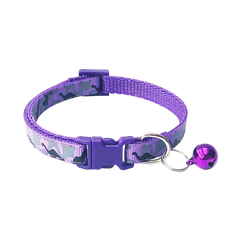 Bow Dog Collar Cute Pet Collars With Bells Small Cats Dogs Yorkies Neck Belt Adjustable Claw Pet Cat Collar Necklace collar gato - Цвет: Purple camo