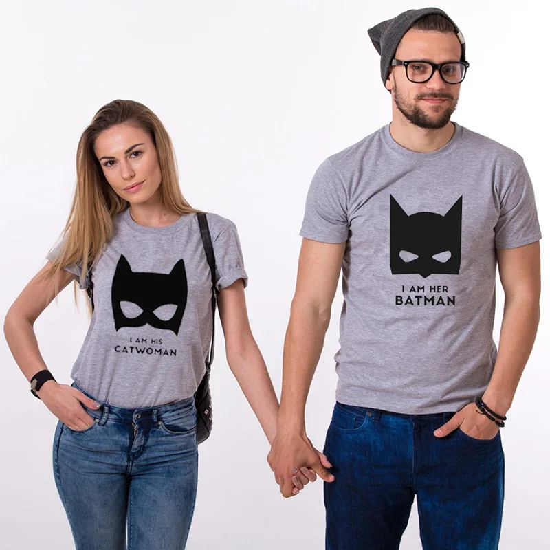 

Funny Costums Couple Set T-shirt "Batman and Cat Women" Present Ideas for Couples Lovers for Newlyweds Partners Top Tee Unisex