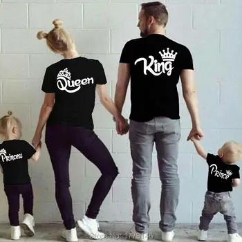 Newest King Queen Prince Princess Family Matching clothes Mother Daughter Outfits Cotton Matching Family shirts DAD SON clothes