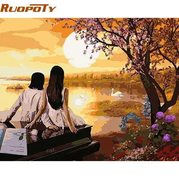 

RUOPOTY Sunset Lover DIY Painting By Numbers Modern Wall Artwork Handpainted Oil Painting Acrylic Picture For Wedding Decoration