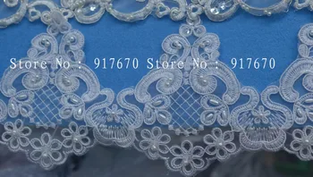 

Elegant off white french lace trim with guaze chantilly lace edging lace trimming for wedding gown
