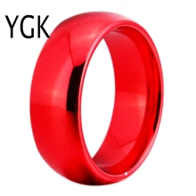Ygk joyería 8mm ancho cúpula de color rojo anillo de bodas de carburo tungsten
