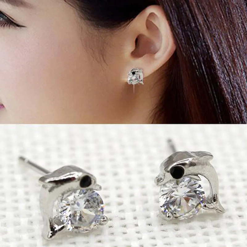 Kids Jewelry Small Mini White Gold Color Cubic Zirconia Cz Cute Kids Jewelry Small Mini White Gold Color Cubic Zirconia Cz Cute Dolphin Animal Stud Earrings For Baby Children S In From