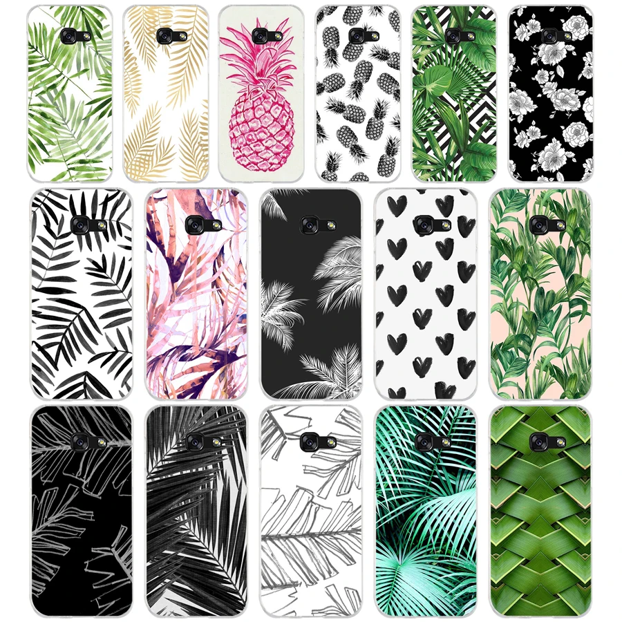 

74AQ palm leaf black white Soft Silicone Tpu Cover phone Case for Samsung galaxy a3 a5 2016 2017 a6 A8 2018